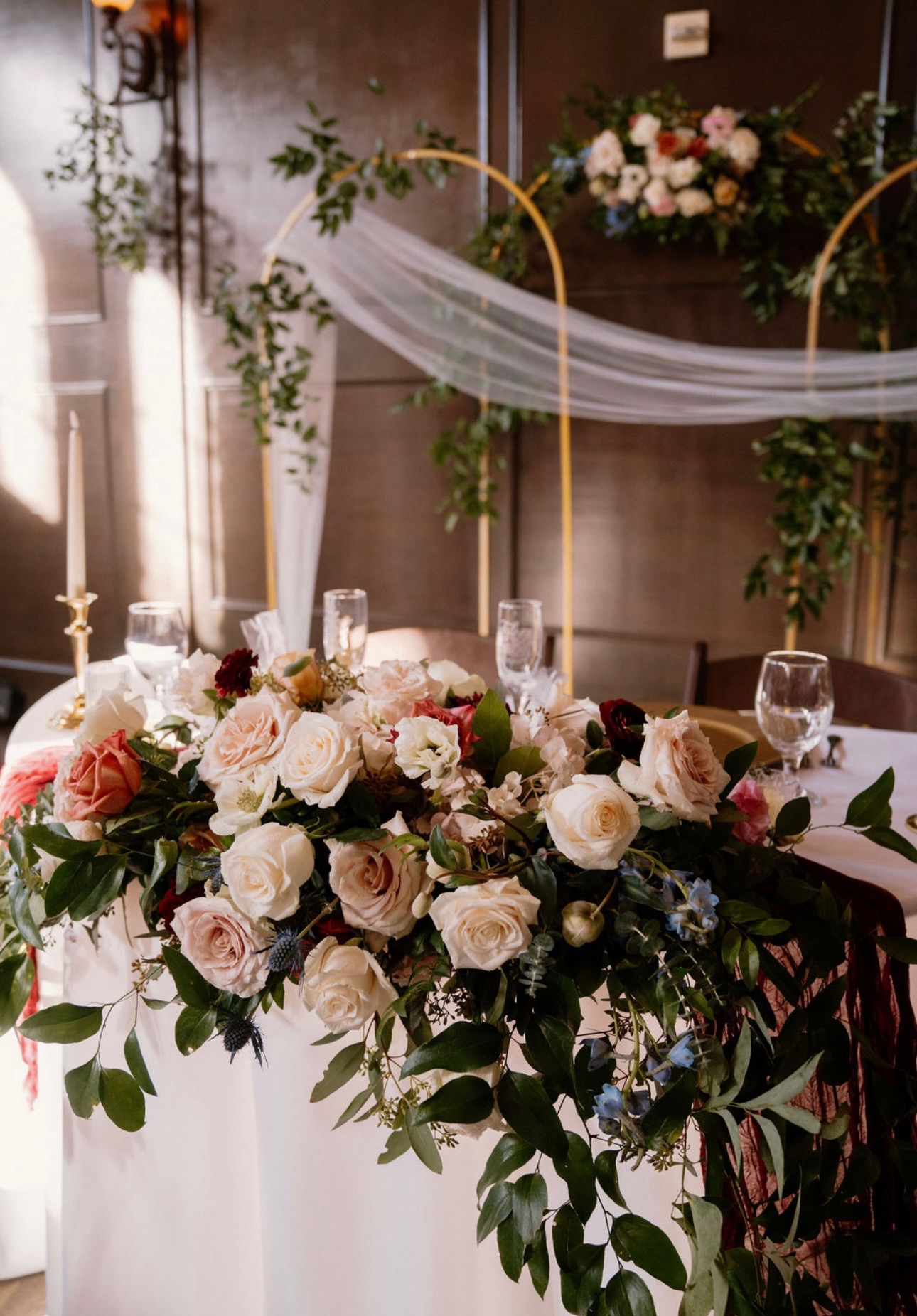 Romantic sweetheart table with blush roses